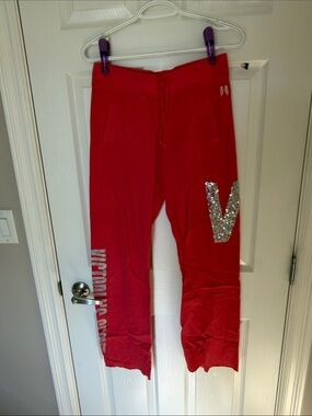 Victoria's Secret Red Wide-Leg Sequin V Sweatpants